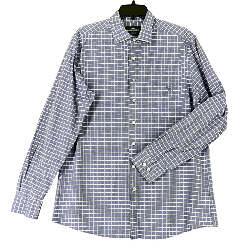 Rodd & Gunn Sports Fit Mens L Blue Gingham‎ Check Dress Shirt Woven in Italy